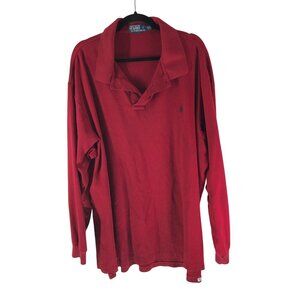Ralph Lauren Polo Mens Red Long Sleeve Polo Shirt 3XLT Tall 100% Cotton